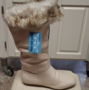 New Women's De Blossom System-1 Faux Suede/faux Fur fold Down Trim-ice/beige
